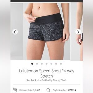 lululemon athletica Run Speed Short - sz 8 Samba Snake Battleship Black workout